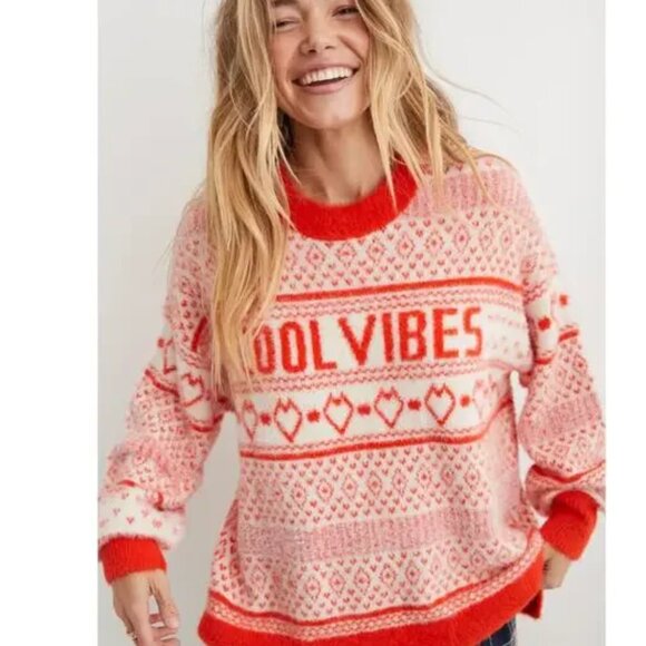 NWOT Aerie Flurry Oversized Crew Sweater in sunburst Cool Vibes Large - Picture 3 of 11